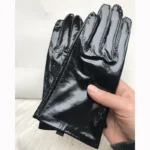 Women's Patent Leather Gloves Men's Leather Gloves Shiny Black Party Evening Short Gloves - Image 2