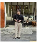 trousers for men with concealed buttons, loose straight trouser casual and versatile commuting suit trousers, trendy - Image 16