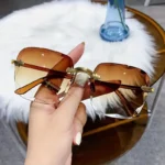 3PCS Square Rimless Sunglasses Women Luxury Brand Designer Summer Red Glasses Fashion Sun glasses For Men UV400 Shades Oculos - Image 3
