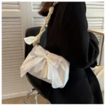 Lovely Bow Handbags for Girls Ladies Fashion Pleated Shoulder Bags for Women Simple Design Female Underarm Bag Casual Tote Purse - Image 34