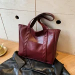 Simple Large Capacity Tote Bags for Women Retro Pu Leather Ladies Shoulder Bag Commuter Portable Girls Student Underarm Handbag - Image 11
