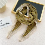 Triangle Rhombus Cotton Scarves Women Girls Headscarf Lace Edge Neckerchief Square Plaid Bandana Headband Scarf Neck Accessories - Image 9