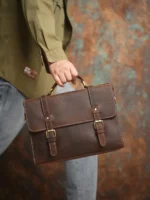 NASVA Genuine Leather Men's Briefcase Retro Handbag Shoulder Laptop Bags Office Bags Document Bags - Image 2