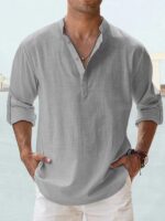 New Cotton Linen Shirts for Men Casual Shirts Lightweight Long Sleeve Henley Beach Shirts Hawaiian T Shirts for Men - Image 16