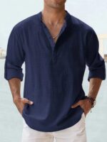 New Cotton Linen Shirts for Men Casual Shirts Lightweight Long Sleeve Henley Beach Shirts Hawaiian T Shirts for Men - Image 19
