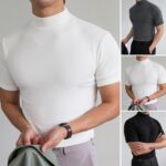 Men T-shirts Summer Fitness Short Sleeve Tees High Collar Basic T-shirt Base T Shirt for Men's Tops camisa masculina 짝퉁명품 남성의류 - Image 17