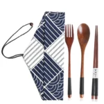 Spoon Fork Chopsticks Portable Tableware Wooden Cutlery Sets Travel Dinnerware Suit Environmental with Cloth Pack Gift - Image 13