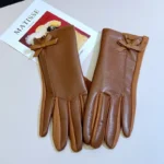 Womens Winter PU Leather Gloves Touchscreen Texting Warm Driving Leather Gloves with Bow for Outdoor - Image 2