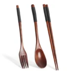 Wooden Travel Utensil Set Spoon Fork Chopsticks Portable Dinnerware for Office Picnic Camping Kitchen Dining Eco Tableware - Image 8