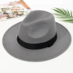 Autumn and winter men and women's new large brimmed hats, fashionable woolen jazz hats, English style top hats - Image 8