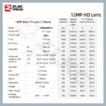 ZLKC FA Lens 12MP High Resolution 6mm Macro 1/1.7 Inch Lenses CCTV Parts for C Mount Camera Low Distortion Machine Vision F2.4 - Image 6