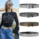 Women Belt  Fashion Square Beads, Willow Nails, Three Exhaust Eyes, Punk Street Cool, Personalized Men's and Women's Belts - Image 5