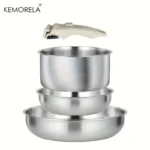 4PCS Stainless Steel Cookware Set Detachable Handle Pots and Pans Space Saving Induction Induction Cooker and Oven Kitchen Set