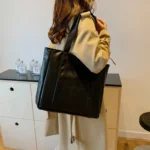 Simple Large Capacity Tote Bags for Women Retro Pu Leather Ladies Shoulder Bag Commuter Portable Girls Student Underarm Handbag - Image 3