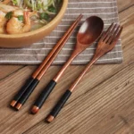 Wooden Travel Utensil Set Spoon Fork Chopsticks Portable Dinnerware for Office Picnic Camping Kitchen Dining Eco Tableware - Image 3