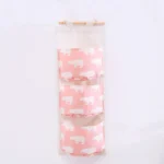 1PC Three Pockets Hanging Wall Storage Bag Household Bedroom Living Room Kitchen Cotton Linen Storage Bag - Image 4