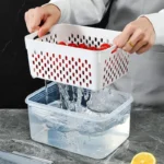 Food Storage Boxes Double-layer Refrigerator Food Fresh Sealed Box Vegetable Fruit Box Drain Basket Container Kitchen Organizer - Image 3