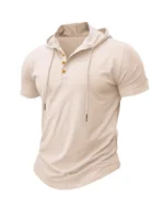 Men T Shirts  Summer Slim Fitness Hooded Short-Sleeved Bodybuilding Quick Dry Tshirt Male Gym Clothes Breathable Sports Tops - Image 5