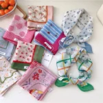 55cm Flower Floral Print Square Scarf Neckerchief Fashion Scarves Kerchief Bandanas Headscarf Hair Ribbon Accessories for Women