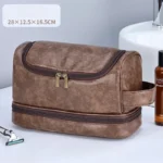 Large Hanging Toiletry Cosmetic Travel Bags for Men Women Leather Travel Bags with Hanging Hook Toiletries Bathroom Shaving Bags - Image 6