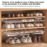 Adjustable Shoe Rack - Space Saving Shoe Organizer for Home Multi Layer Shoe Shelf with Hanging Baskets Compact Design - Image 4