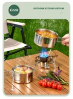 Stainless Steel 8Pcs Cookware Set for Camping Camping Pot and Pan Set with Cups Outdoor 2-3 Person Tableware for Hiking Picnic - Image 9