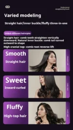 3-in-1 Hair Straightener Brush, Compact & Portable for Home and Travel, 4-Speed Fast Heating Styling Helper - Image 16