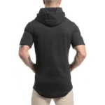 New Gym Fitness Bodybuilding Sport Hoodie Mens Slim Fit Solid Color Hooded T-Shirt Cotton Breathable Short Sleeve Muscle Shirt - Image 3