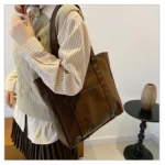 Simple Large Capacity Tote Bags for Women Retro Pu Leather Ladies Shoulder Bag Commuter Portable Girls Student Underarm Handbag - Image 16