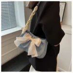 Lovely Bow Handbags for Girls Ladies Fashion Pleated Shoulder Bags for Women Simple Design Female Underarm Bag Casual Tote Purse - Image 17