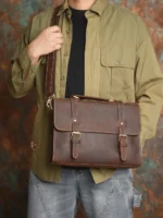 NASVA Genuine Leather Men's Briefcase Retro Handbag Shoulder Laptop Bags Office Bags Document Bags - Image 3