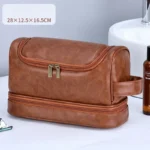 Large Hanging Toiletry Cosmetic Travel Bags for Men Women Leather Travel Bags with Hanging Hook Toiletries Bathroom Shaving Bags - Image 8