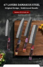 1-4 PCS Kitchen Knife set Damascus Steel Japanese chef Knife Santoku Knife Nakiri Knife kiritsuke knife Stable wood Handle - Image 11