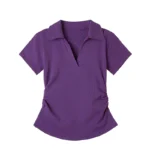 Polo Lapel Front Shoulder Short-sleeved T-shirt for Women 2025 Summer Design Pure Slim Fit Slim and Pleated Waist - Image 8