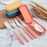 4Pcs Portable Tableware Set Wheat Straw Dinnerware Detachable Cutlery Travel Tableware Picnic Dinnerware Set Camping Cutlery Set - Image 6