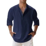 New Cotton Linen Shirts for Men Casual Shirts Lightweight Long Sleeve Henley Beach Shirts Hawaiian T Shirts for Men - Image 12
