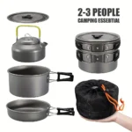 Outdoor camping cookware set aluminum non stick pot portable outdoor tableware cookware cooking pot bowl hiking BBQ picnic - Image 2