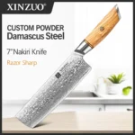 XINZUO 1-8pcs Kitchen Knife Set 73 Layers Custom Damascus Steel 15°±1 Per Side Steel Blade with Olive Wood Handle - Image 11