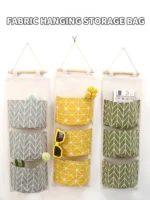 1PC Three Pockets Hanging Wall Storage Bag Household Bedroom Living Room Kitchen Cotton Linen Storage Bag - Image 10