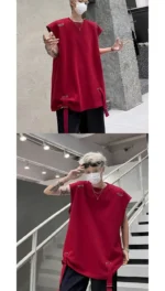 High Street Sleeveless T-shirts for Men in Summer New American Small Neckline Design Niche Pussy and Handsome Vest Vest - Image 11