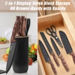 6PCS Kitchen Knife Set with Block Cover, Ultra Sharp High Carbon Stainless Steel Blade, Non Stick & Ergonomic Handle - Image 7