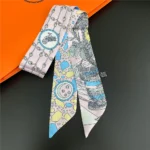 Fashion Women Hair Scarf 2024 New Brand Design Luxury Silk Scarf Fashion Print Headband Skinny Bag Scarves Neckerchief - Image 31