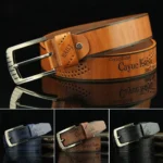 Men's Leather Belt Letter Print Luxury Classic Buckle Business Cowboy Vintage Waistband Alloy Belts - Image 5