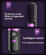 3-in-1 Hair Straightener Brush, Compact & Portable for Home and Travel, 4-Speed Fast Heating Styling Helper - Image 23
