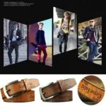 Men's Leather Belt Letter Print Luxury Classic Buckle Business Cowboy Vintage Waistband Alloy Belts - Image 15