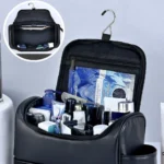Large Hanging Toiletry Cosmetic Travel Bags for Men Women Leather Travel Bags with Hanging Hook Toiletries Bathroom Shaving Bags - Image 2