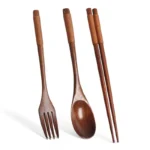 Wooden Travel Utensil Set Spoon Fork Chopsticks Portable Dinnerware for Office Picnic Camping Kitchen Dining Eco Tableware - Image 9
