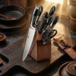 High-quality 8piece premium stainless steel kitchen knife set including kitchen chef knives with rubber wood block knife holders
