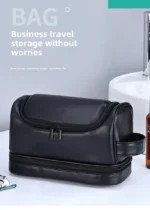 Large Hanging Toiletry Cosmetic Travel Bags for Men Women Leather Travel Bags with Hanging Hook Toiletries Bathroom Shaving Bags - Image 9