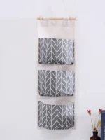 1PC Three Pockets Hanging Wall Storage Bag Household Bedroom Living Room Kitchen Cotton Linen Storage Bag - Image 18
